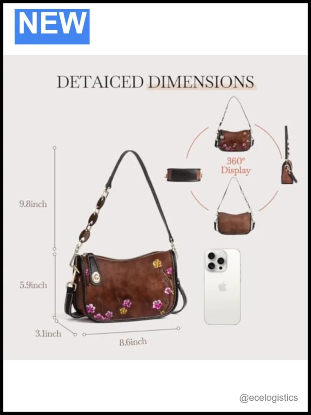 Genuine Leather Women's Crossbody Shoulder Bag Vintage Cowhide Embossed Flower